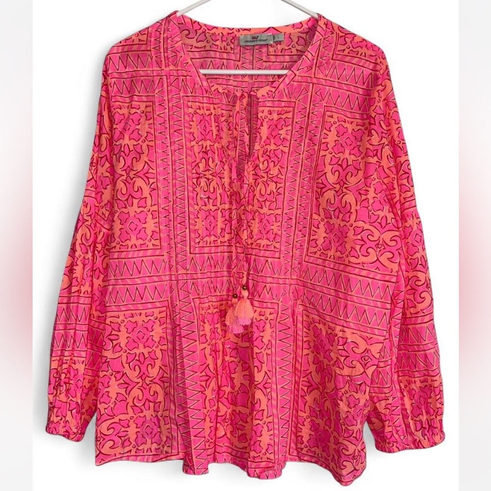 Vineyard Vines Pink & Orange Printed Long-Sleeve Blouse